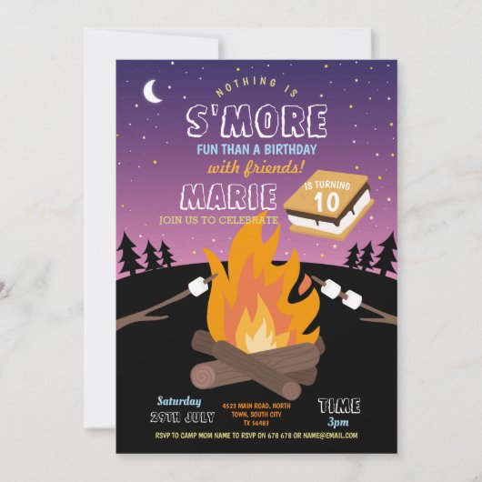 Camping S'More Party Camp Fire Girls Einladung (Vorderseite)