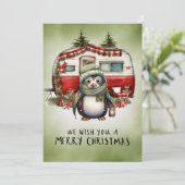 Camping Snowman Christmas Themed Feiertagskarte (Stehend Vorderseite)