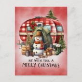 Camping Snowman Christmas Themed Feiertagspostkarte (Vorderseite)