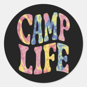 Camping Sommer Mädchen Camp Leben Tie-Die Retro Runder Aufkleber