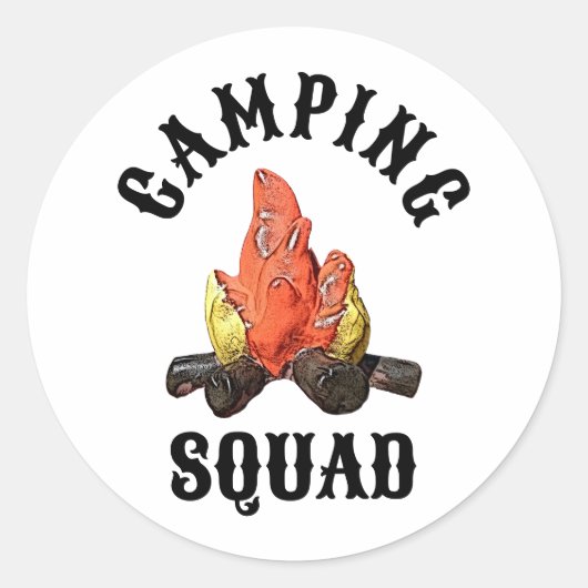 Camping Squad Custom Text Campfire Runder Aufkleber (Vorderseite)