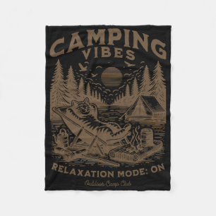 Camping Stimmung Lustige Katze Lagerfeuer Outdoor Fleecedecke