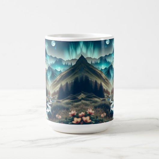 Camping Szene mit Bergen und Zelt Kaffeetasse (Mittel)