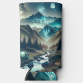 Camping Szene mit Bergen und Zelt Selters Dosenkühler (Vorderseite)