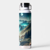 Camping Szene mit Bergen und Zelt Trinkflasche (Rückseite)