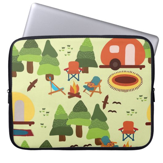 Camping-Szene, nahtlos Vintages Muster Laptopschutzhülle (Vorderseite)