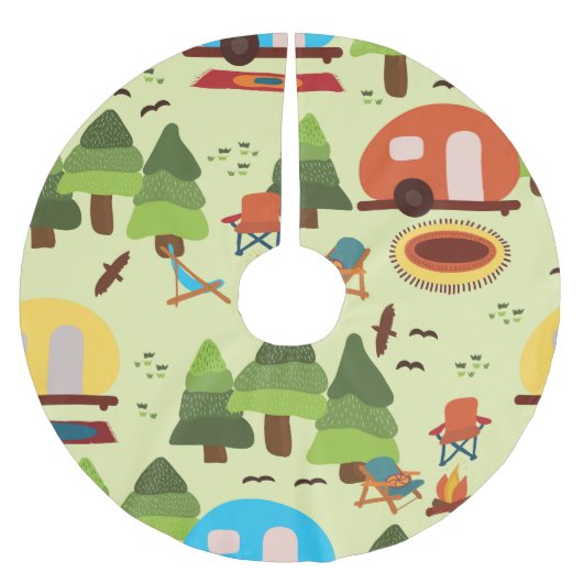 Camping-Szene, nahtlos Vintages Muster Polyester Weihnachtsbaumdecke (Vorderseite)