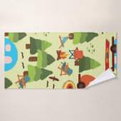 Camping-Szene - Wohnwagen, Camping-Stühle, Feuerpl Badehandtuch (Badehandtuch)