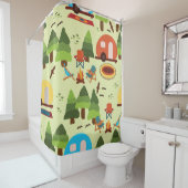 Camping-Szene - Wohnwagen, Camping-Stühle, Feuerpl Duschvorhang (Beispiel)