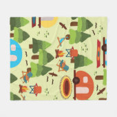 Camping-Szene - Wohnwagen, Camping-Stühle, Feuerpl Fleecedecke (Vorderseite (Horizontal))