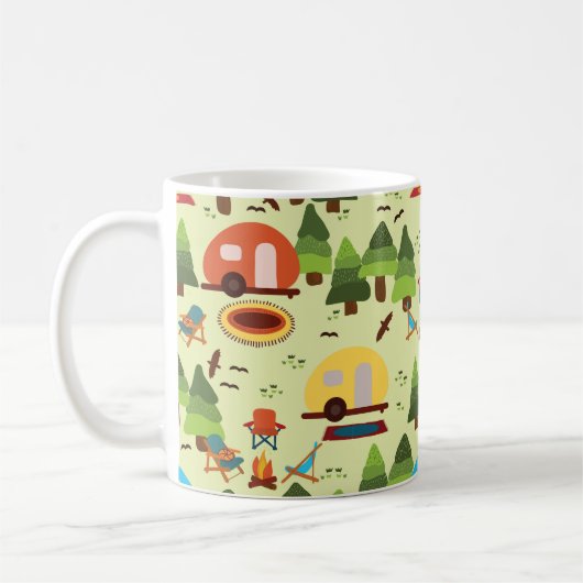 Camping-Szene - Wohnwagen, Camping-Stühle, Feuerpl Kaffeetasse (Links)