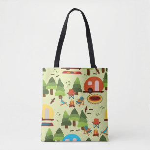 Camping-Szene - Wohnwagen, Camping-Stühle, Feuerpl Tasche