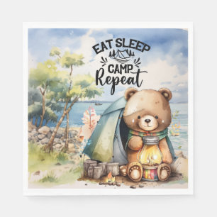 Camping Teddy Bär Camper essen Schlaf wiederholen Serviette
