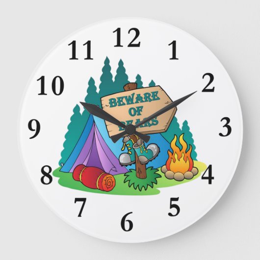 CAMPING TENT BEWARE BEARS WALL CLOCK GROßE WANDUHR (Vorderseite)