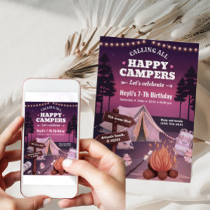 Camping Tent Bonfire Girl Geburtstagseinladung Einladung