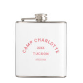 Camping Theme Pink Camp Wappen Bachelorette Flachmann (Vorderseite)