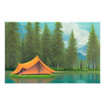 Camping Themed Art | Zelt am See im Wald