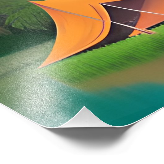 Camping Themed Art | Zelt am See im Wald Fotodruck (Ecke)