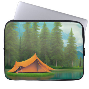 Camping Themed Art   Zelt am See im Wald Laptopschutzhülle