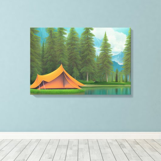 Camping Themed Art | Zelt am See im Wald Leinwanddruck (Insitu (Holzboden))