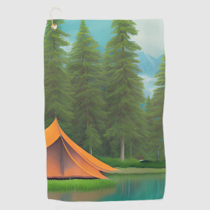 Camping Themed Art Zelt im Wald am See Golfhandtuch
