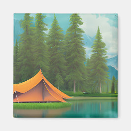 Camping Themed Art | Zelt im Wald am See Magnet