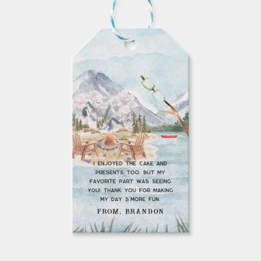 Camping Themed Birthday Party Danke Geschenkanhänger (Vorderseite)