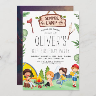 Camping Themed Kids Summer Camp Geburtstagsparte Einladung