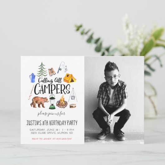 Camping Themed Party Einladung (Stehend Vorderseite)