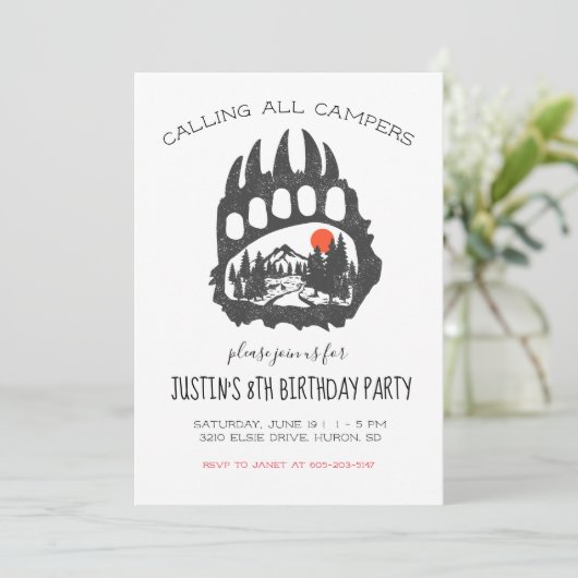Camping Themed Party Einladung (Stehend Vorderseite)
