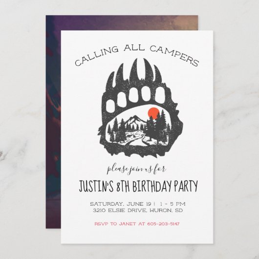 Camping Themed Party Einladung (Vorne/Hinten)