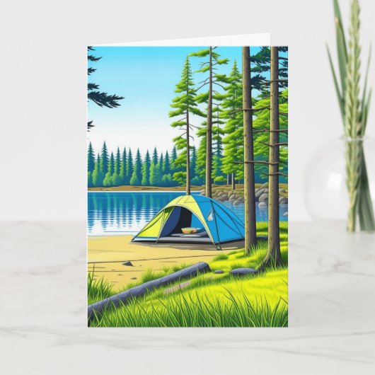 Camping Themed Tent in the Woods Birthday Karte (Vorderseite)