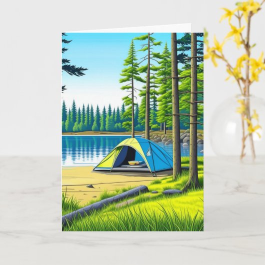 Camping Themed Tent in the Woods Birthday Karte (Gelbe Blume)