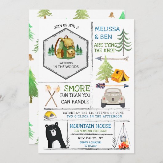 Camping Themed Wedding - Abzeichen & Icons Einladung (Vorne/Hinten)