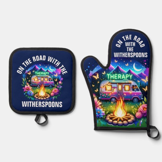 Camping Therapy Ofenhandschuh & Topflappen-Set (Vorderseite)