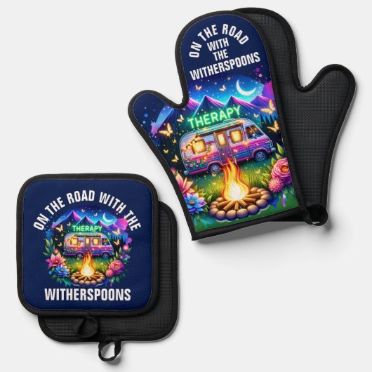 Camping Therapy Ofenhandschuh & Topflappen-Set (Vorderseite/Rückseite)