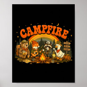 Camping-Tiere Lagerfeuer Camper Abenteuer Outdoor Poster