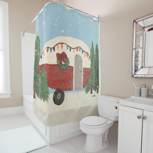 Camping Trailer at Christmas Duschvorhang (Beispiel)