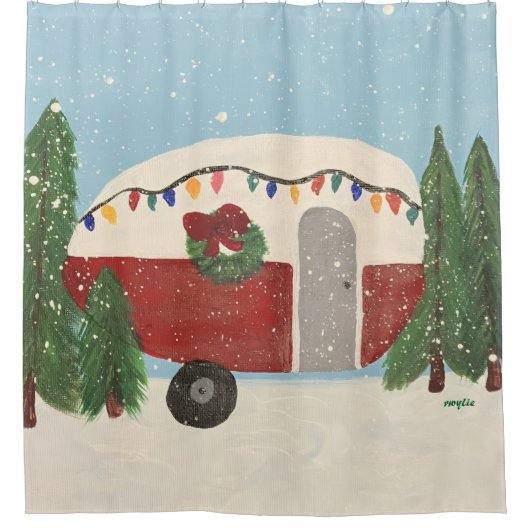 Camping Trailer at Christmas Duschvorhang (Vorderseite)