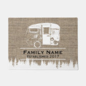 Camping Trailer Campers Familienname Burlap Fußmatte (Vorderseite)