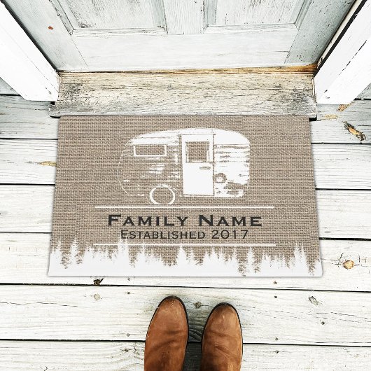 Camping Trailer Campers Familienname Burlap Fußmatte