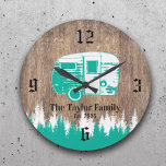 Camping Trailer Happy Campers Familienname Holz Große Wanduhr<br><div class="desc">Vintage Wooden Camping Trailer Happy Campers Family Name Clocks.</div>