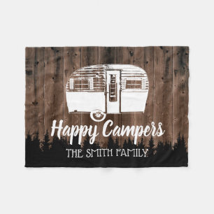 Camping Trailer Happy Campers Wald Rustikales Holz Fleecedecke