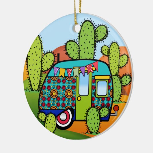 Camping Trailer Keramik Ornament (Links)