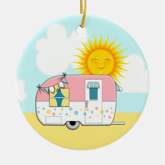 Camping Trailer Keramik Ornament (Vorne)