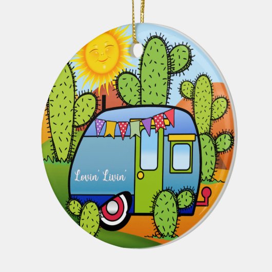 Camping Trailer Keramik Ornament (Links)