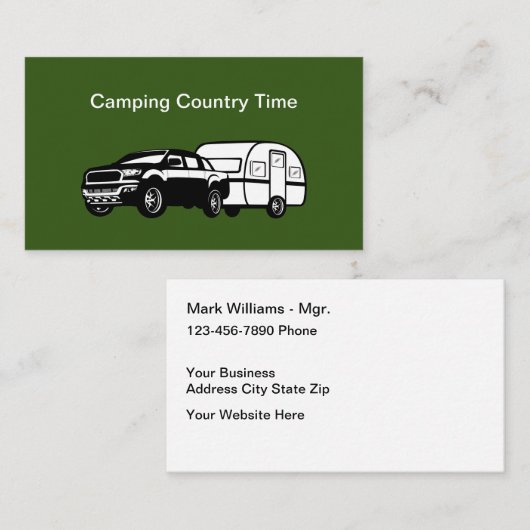 Camping Trailer Vacation Theme Business Cards Visitenkarte (Vorne/Hinten)