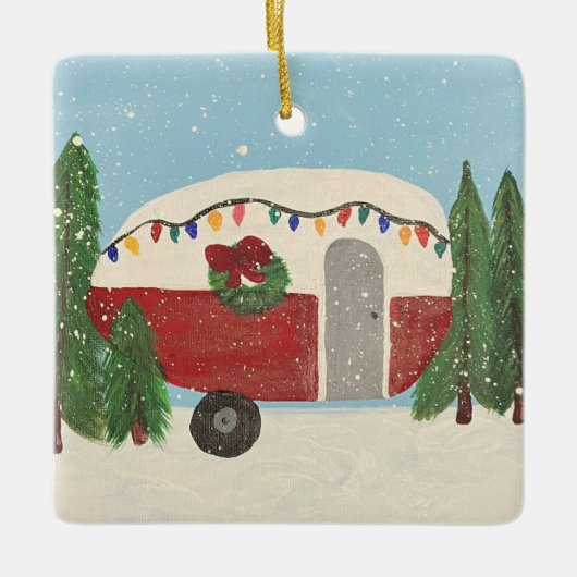 Camping Trailer zu Weihnachten Keramikornament (Vorderseite)
