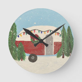 Camping Trailer zu Weihnachten Runde Wanduhr