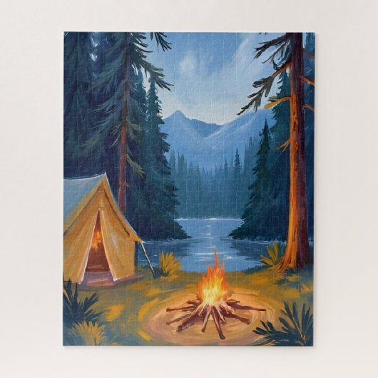 Camping Trip Forest Campfire Tent Watercolor Puzzle (Vertikal)
